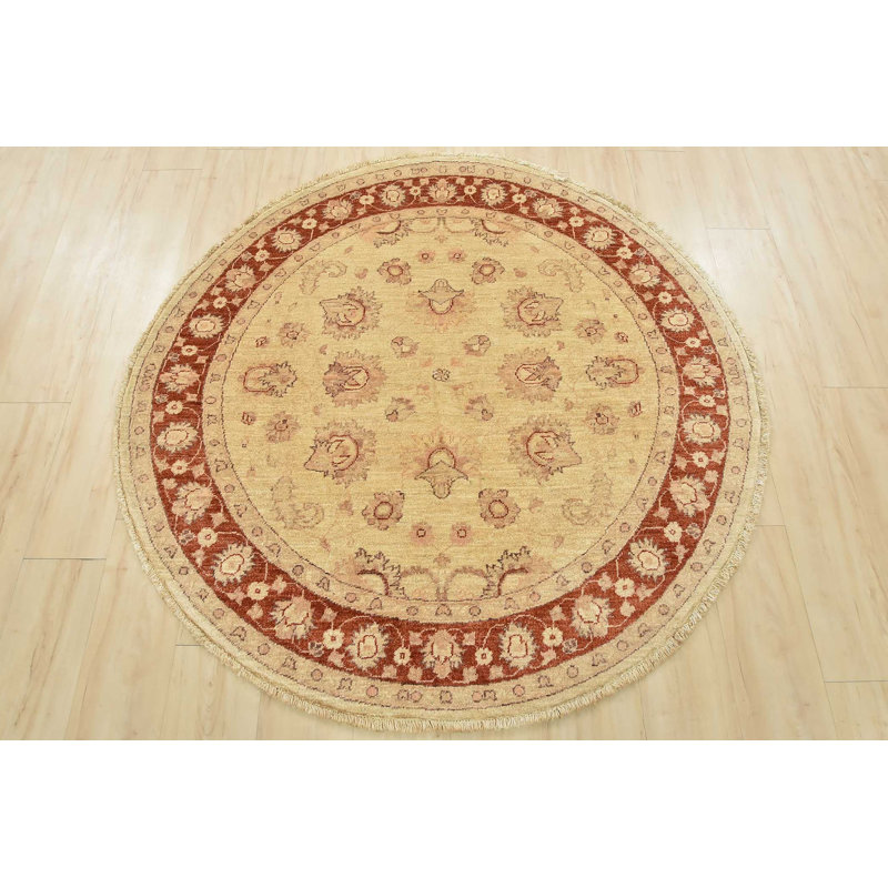 Tapis beige nouvel âge en laine 5 pi 1 po x 5 pi 3 po Moure