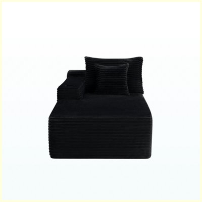 Chaise longue longue 37,5 po avec revêtement en velours noir moelleux, porte-gobelet intégré, assortiment modulaire flexible pour le salon