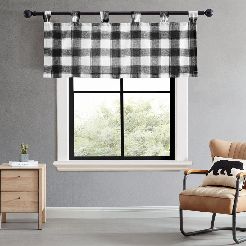 Eddie Bauer Canyon Plaid White Tab Top Window Valance