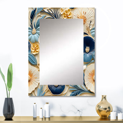 Motifs en bleu et blanc côtier Retreat Seashells - miroir décoratif floral, miroir mural floral, impression d'art en métal