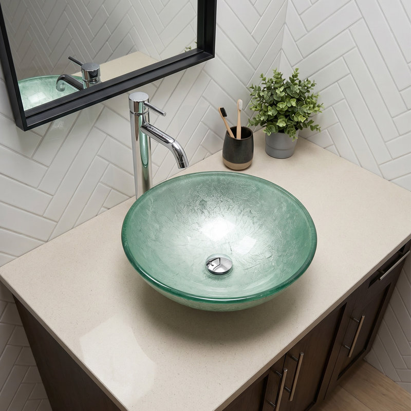 lavabo en verre trempé vert craquelé