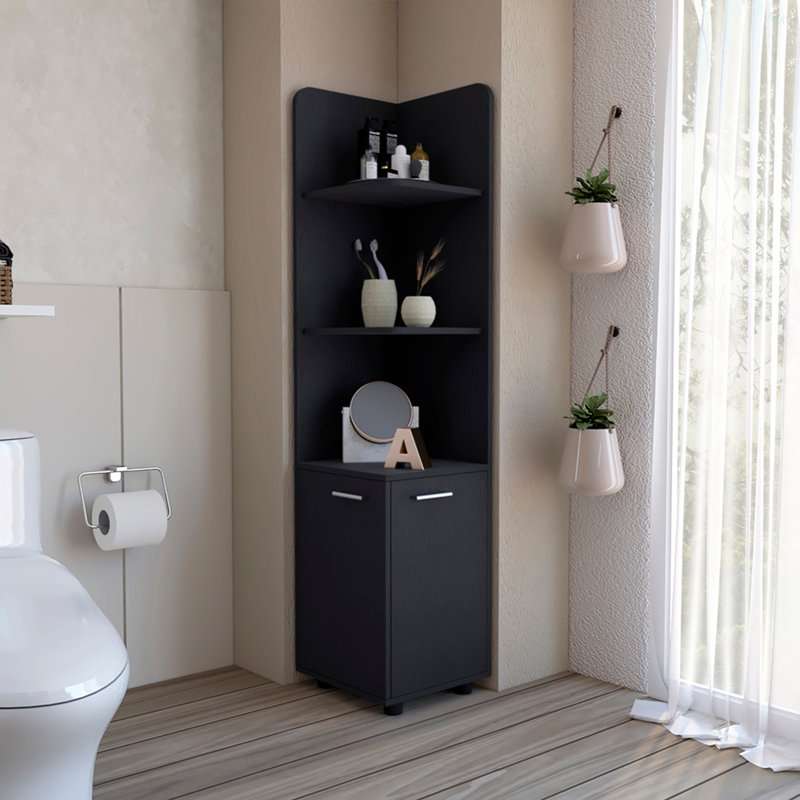 Armoire de coin de 62 po de hauteur à deux portes avec quatre tablettes noires