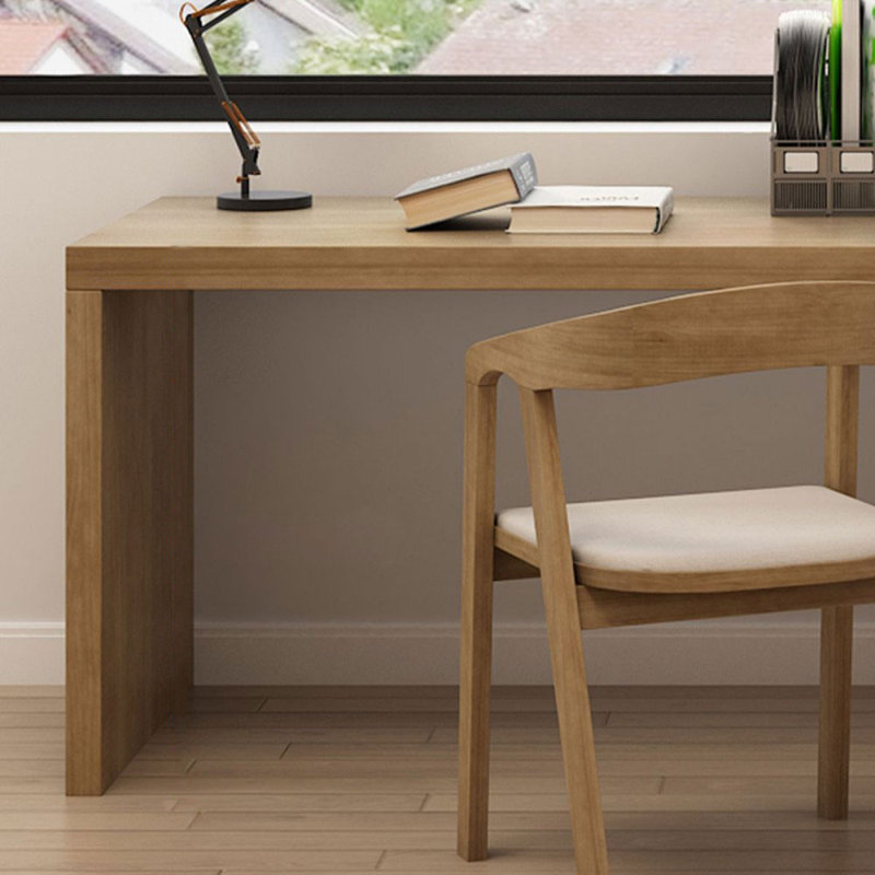Wood color L-Shaped Solid Wood Desks, Right Hand Return, 29.53" H x 86.61" W x 55.12" D
