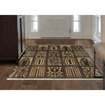 Tapis brun noué à la main de conception unique 4 pi x 4 pi 10 po Jananne