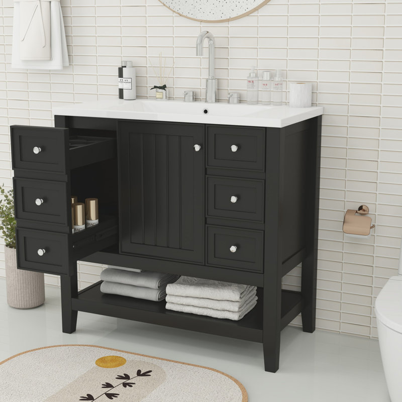 Ensemble de meuble-lavabo avec lavabo, Noir, noir, noir, noir