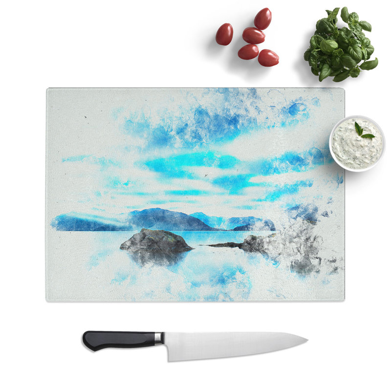 Tempered Glass View of Glencoe in Scotland Watercolour Chopping Board, 28.5 cm x 39 cm