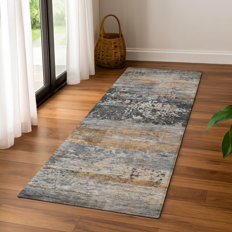 Tapis abstrait lavable à la machine de qualité supérieure Mayfield AMF2146, Gris, Tapis de couloir 2 pi 3 po x 7 pi 6 po