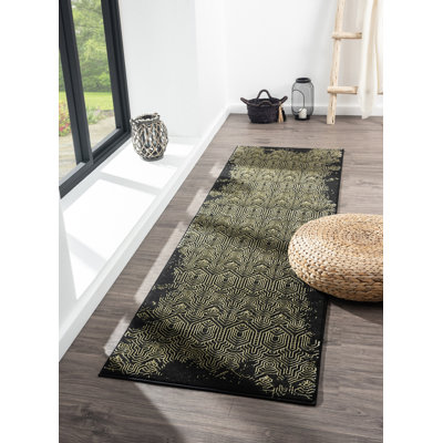 Ksamil Geometric Abstract Area Rug In Black/Gold