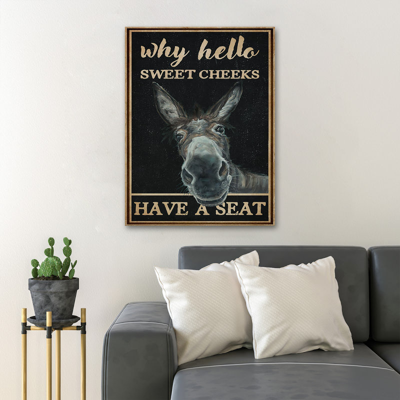 Donkey On Black Background - Have A Seat - 1 Piece Rectangle Graphic Art Print On Wrapped Canvas, 36" H x 24" W x 2" D