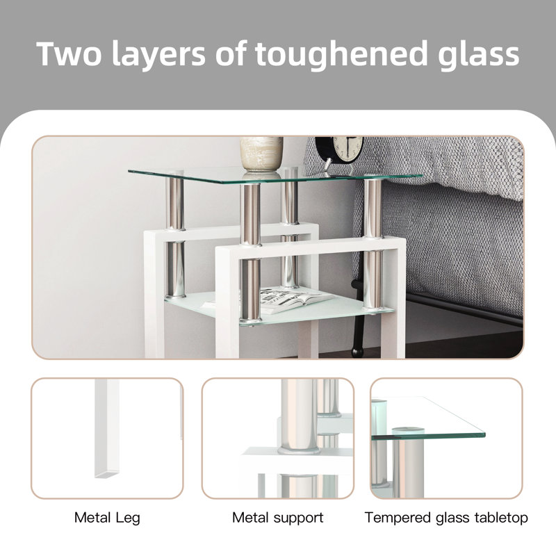 Table de bout Kasie, Blanc, Transparent