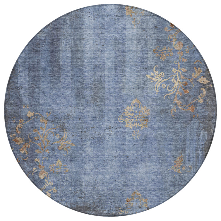 Machine Washable Indoor/Outdoor Xhevrie Denim Rug