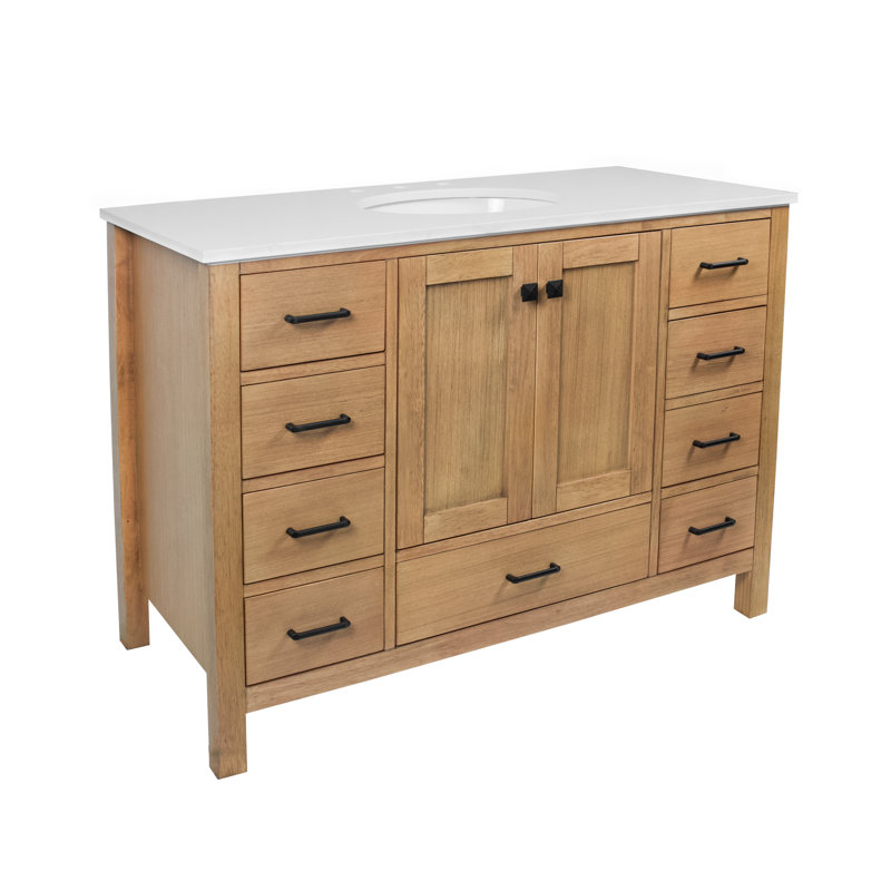 Claudett 48'' Single Bathroom Vanity with Top, Engineered White, Blonde