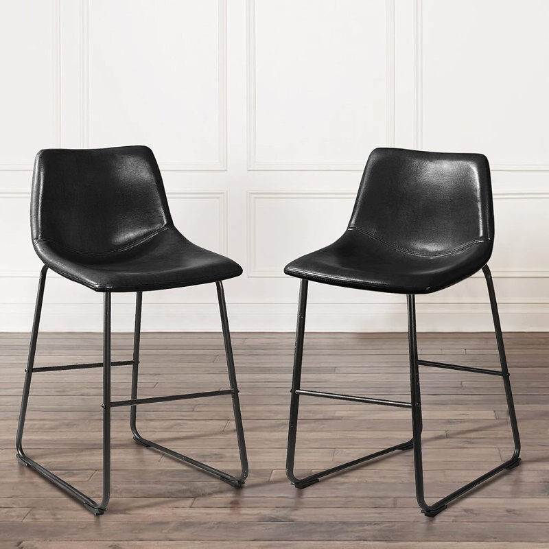 Ensemble de 2 tabourets de bar de 26 po, tabourets de bar à hauteur de comptoir moderne, tabouret de bar en similicuir avec dossier et pieds en métal, chaises de bar sans accoudoirs pour îlot de cuisine