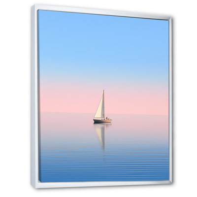 «Blue and Pink Sailling Boat Calm Horizon I» sur toile imprimée