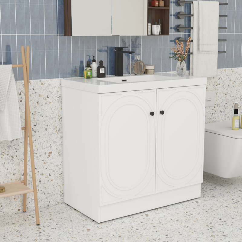 Meuble-lavabo 36 po avec lavabo en résine, Noir, Blanc
