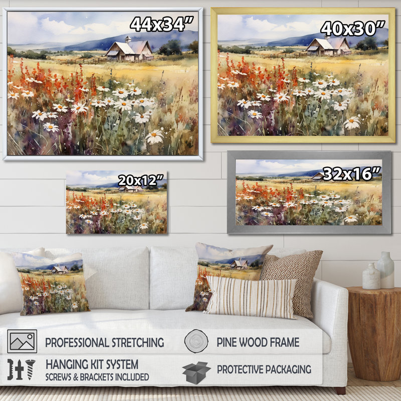 «Green Green Meadow At The Farm I», impressions sur toile florales, H 24 po x l 32 po x P 1 po, Toile tendue