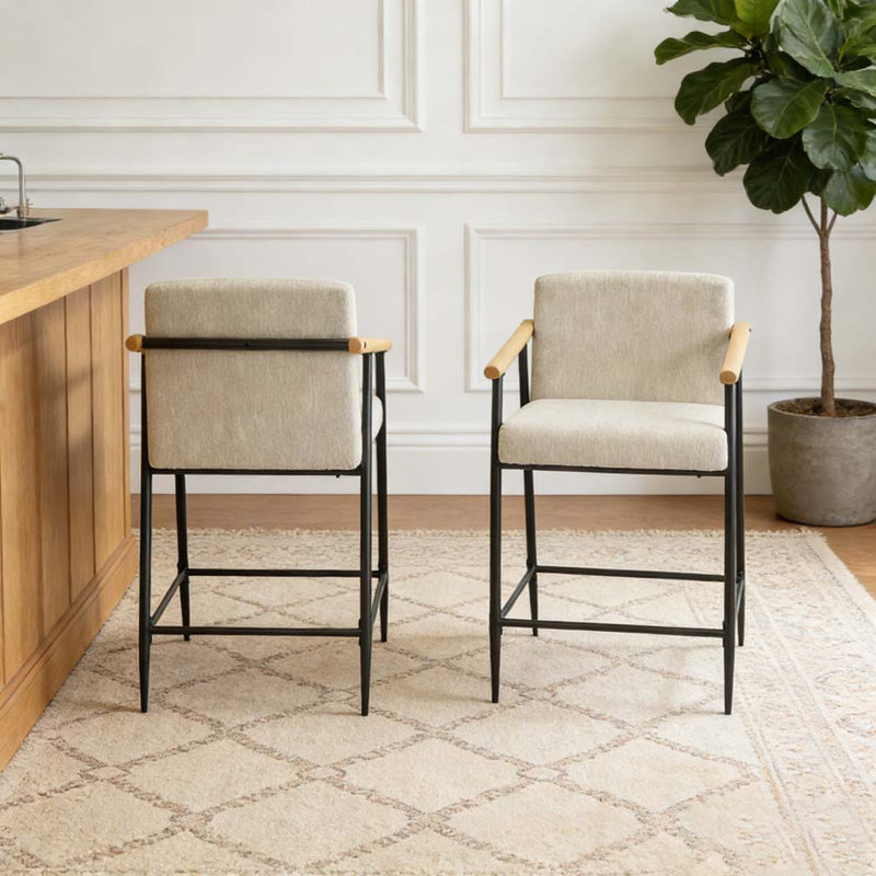 Counter Stool with iron frame, Beige,Espresso