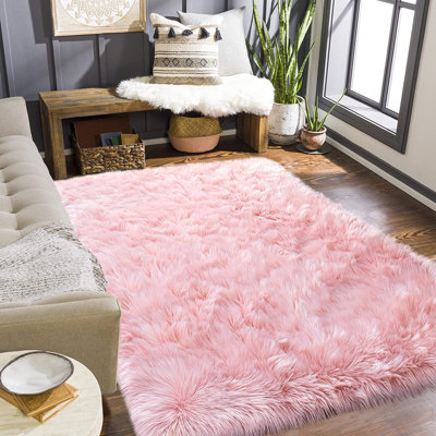 Tapis rose clair, tapis à poils longs pour chambre de garçon, tapis à fourrure pour chambre d'enfant, tapis pelucheux pour chambre d'enfant