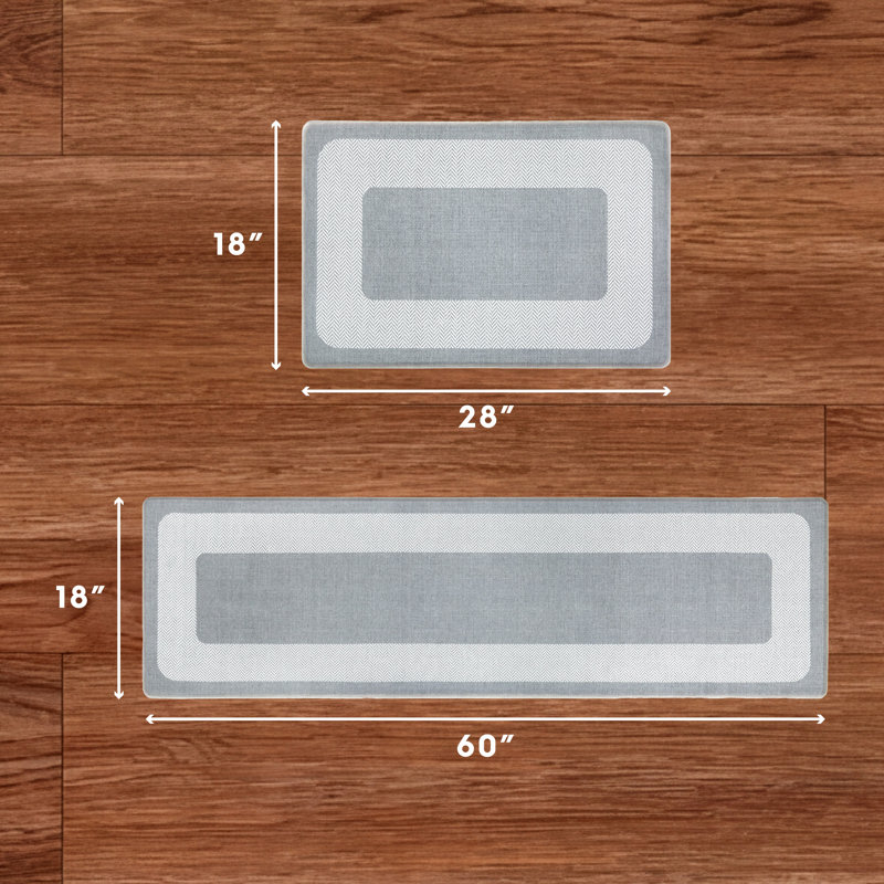  Hettie Herringbone Border Wellness Kitchen Mats, Gray