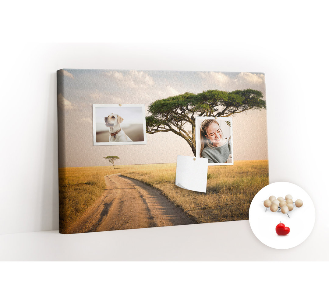 Wall Mounted bulletin board print wall art kitchen notice board home office corkboard African landscape