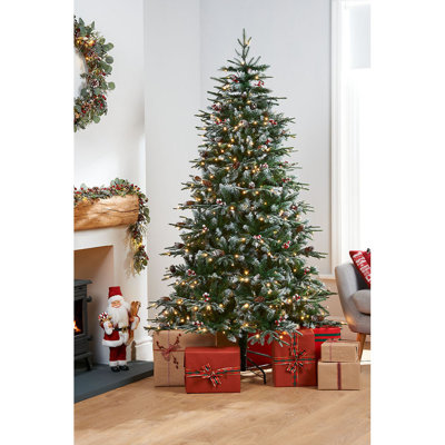 Green Realistic Spruce Christmas Tree with 500 LED Chasing Lights and Pinecones