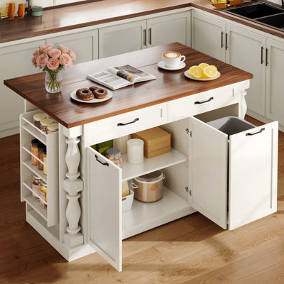 Îlot de cuisine de style campagnard de 121 cm (47,6 po) avec rangement, abattant et prise électrique