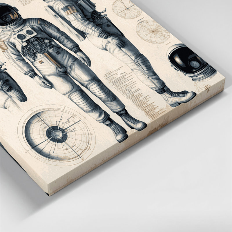 «Space Space suit», dessins techniques sur toile beige, H 16 po x l 20 po