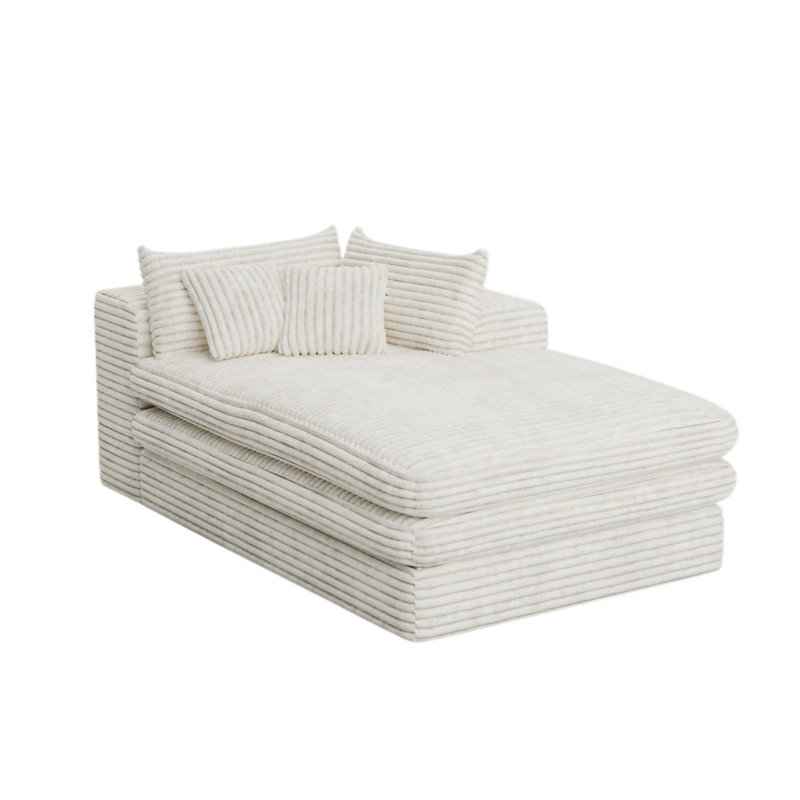  Chaise longue en velours côtelé blanc avec accoudoir à droite
