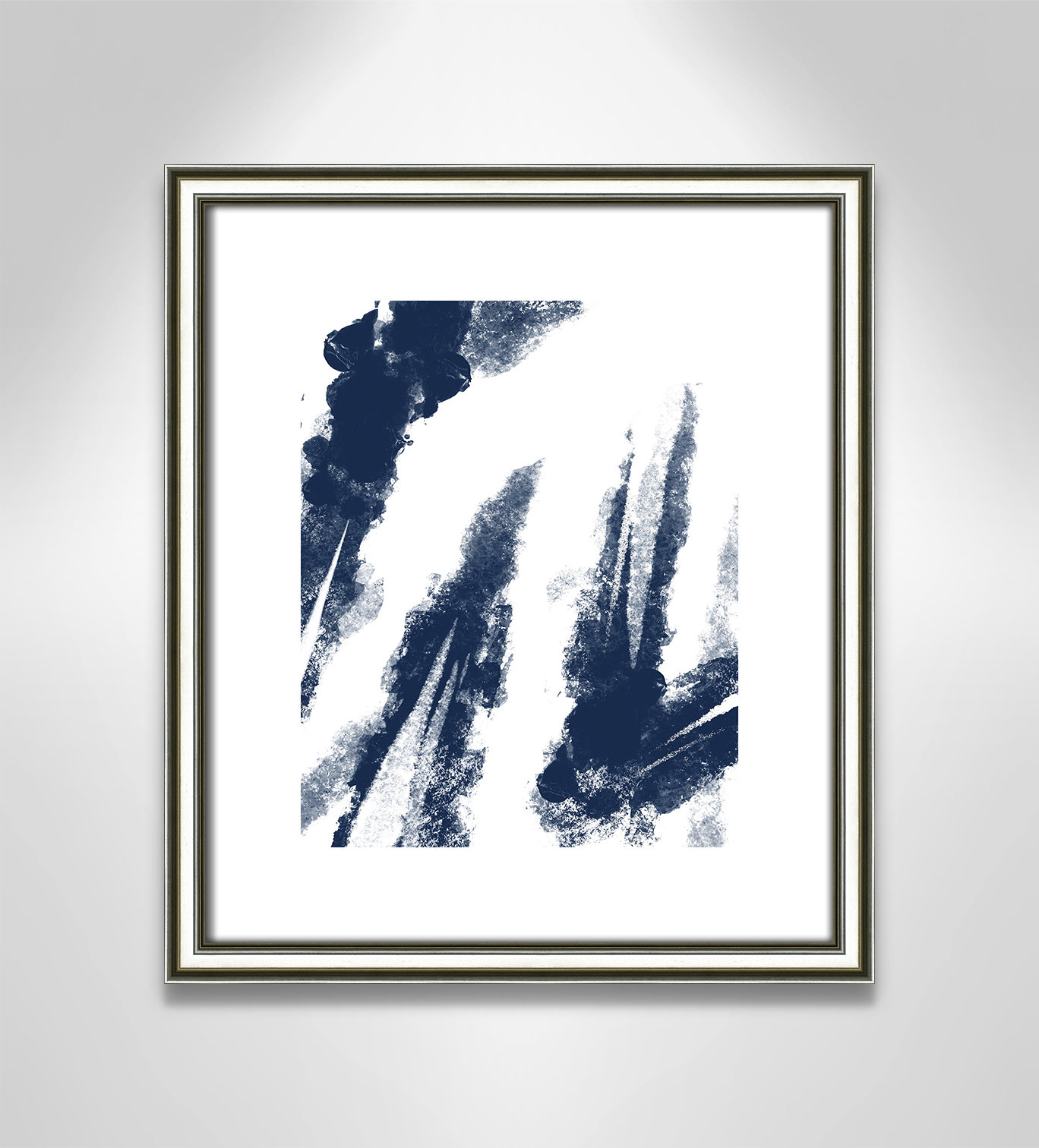 Ferne "Navy Striking Seams 2" Print, 15" H x 13" W x 0.88" D, Silver Framed Paper