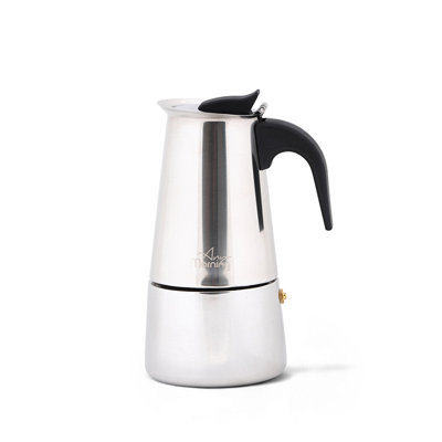 Stainless Steel Moka Pot, 200 ml (6.5 oz), 4-Cup Espresso Maker, Induction Compatible Stovetop Coffee Pot, Silver
