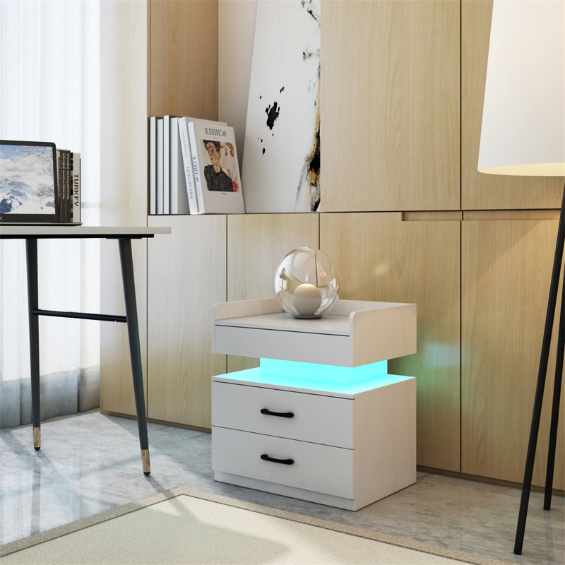 1 ensemble de table de chevet avec bande de lumière DEL réglable, 2 tiroirs, grand espace de rangement, convient pour une table de chevet, une table basse, un canapé, une table d'appoint ou une table de bout pour bureau