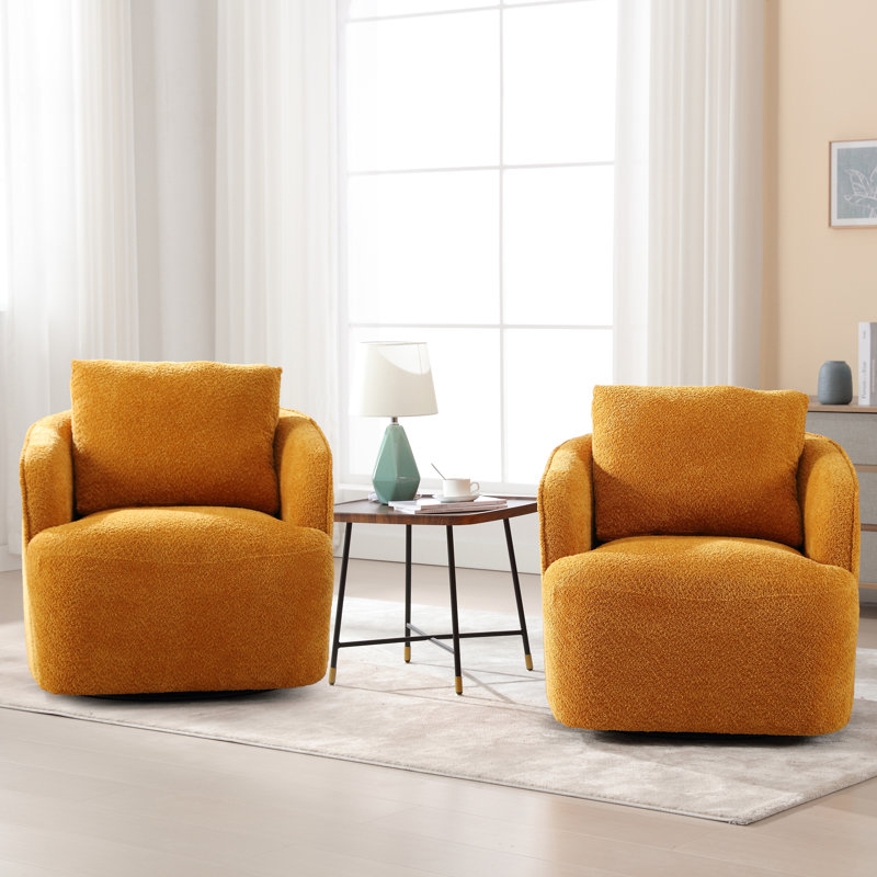 Upholstered Swivel Barrel Chair, Mustard Polyester Blend