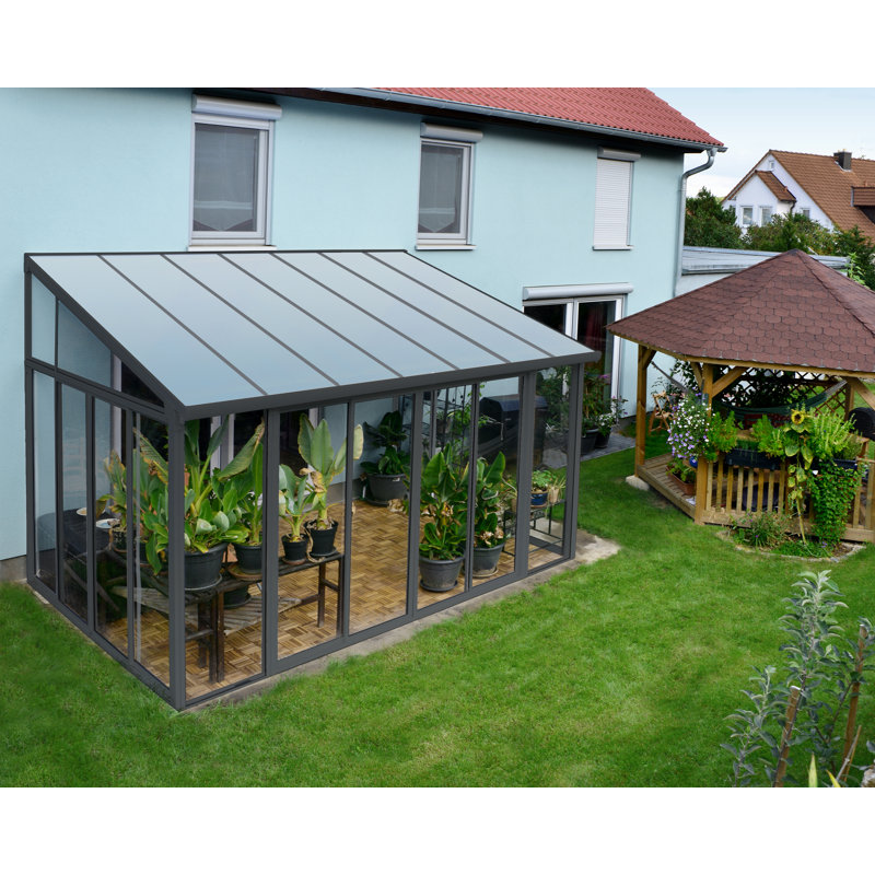 Palram - Canopia SanRemo Metal Patio Gazebo - Gray/Clear, 9.6 Ft W x 14.1 Ft D