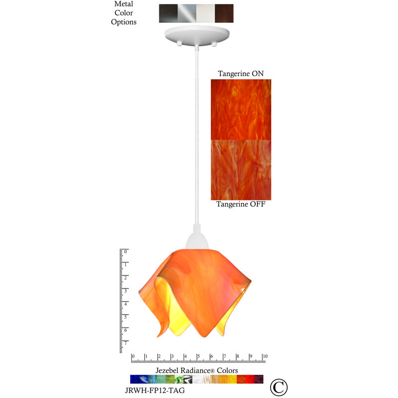 Dale Handcrafted Glass 1-Light Geometric Pendant, Small, White, Flame - Orange Tangerine