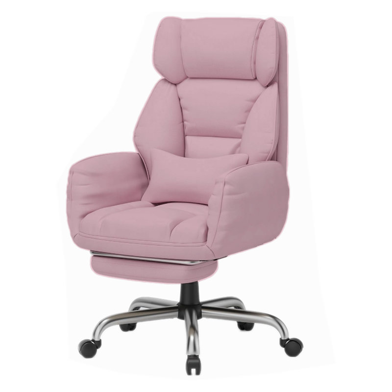 Faux Leather Criss Cross Office Chair Big And Tall Executive Chair With Footrest, Pink