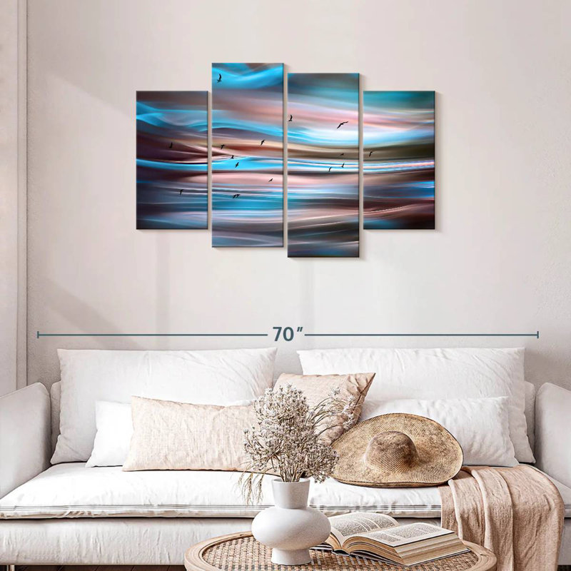 Coucher de soleil, oiseaux I, H 27 po x l 43 po