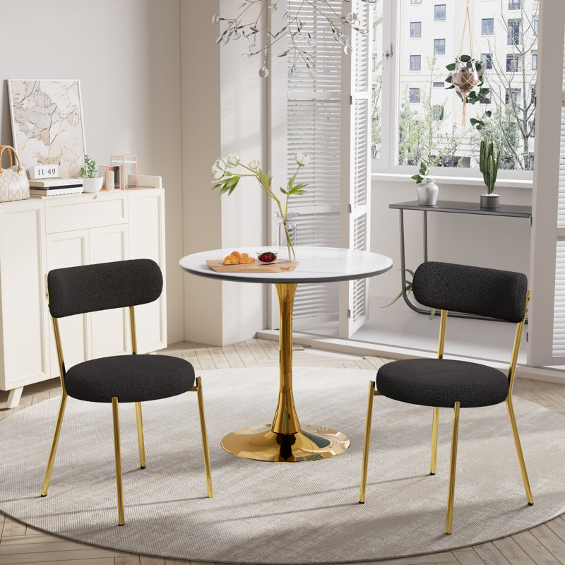 Ensemble de table de salle à manger en marbre avec chaises rembourrées Marble, Noir, noir, noir, noir, 3