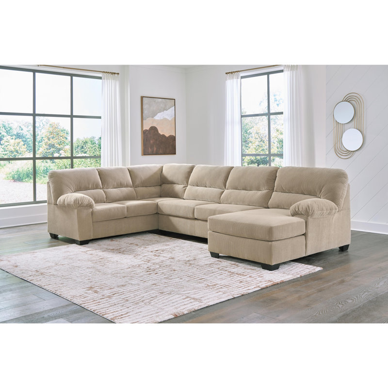 Canapé modulaire 3 pièces avec méridienne Simplejoy, Left Hand Facing, Black, Beige Polyester