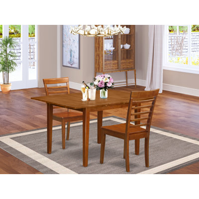 Ensemble de table de salle à manger 3 pièces pour petits espaces comprenant une table de salle à manger rectangulaire avec rallonge papillon et 2 chaises en bois brun selle