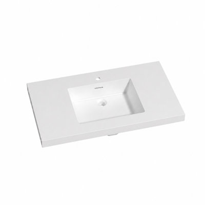36'' One-piece Solid Surface Single Vanity Top with Single Faucet Hole, Side Splash, Backsplash