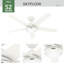 Ventilateur de plafond standard d'intérieur / extérieur à 5 pales 52 "avec lumières et contrôle mural Skyflow-95545468