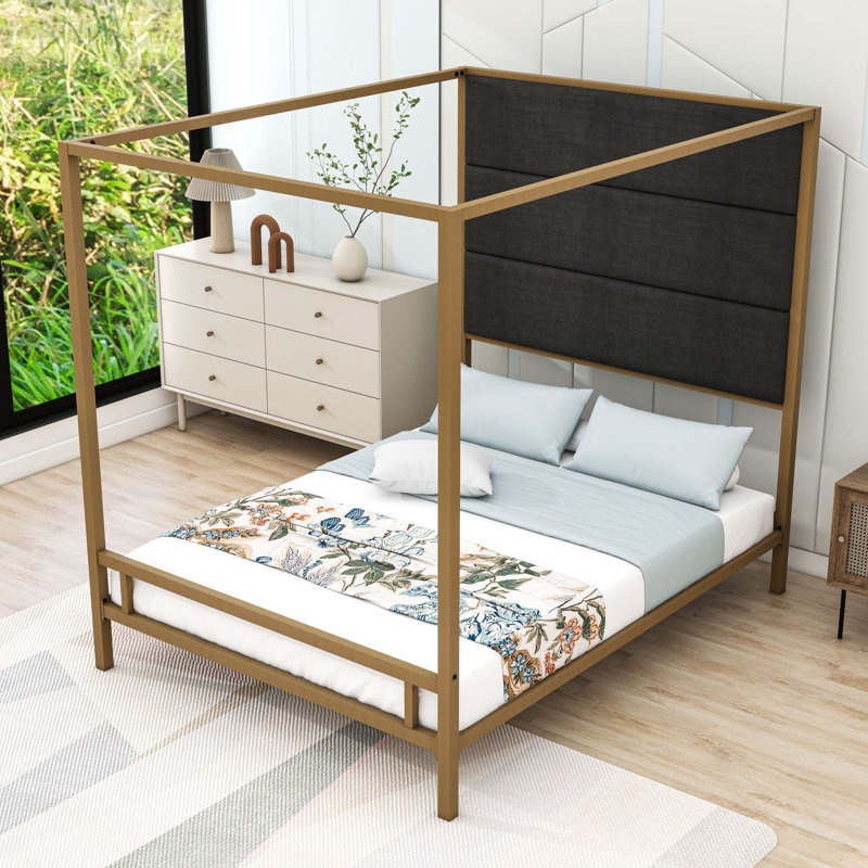 Upholstered Bed, Queen, Dark Grey Gold