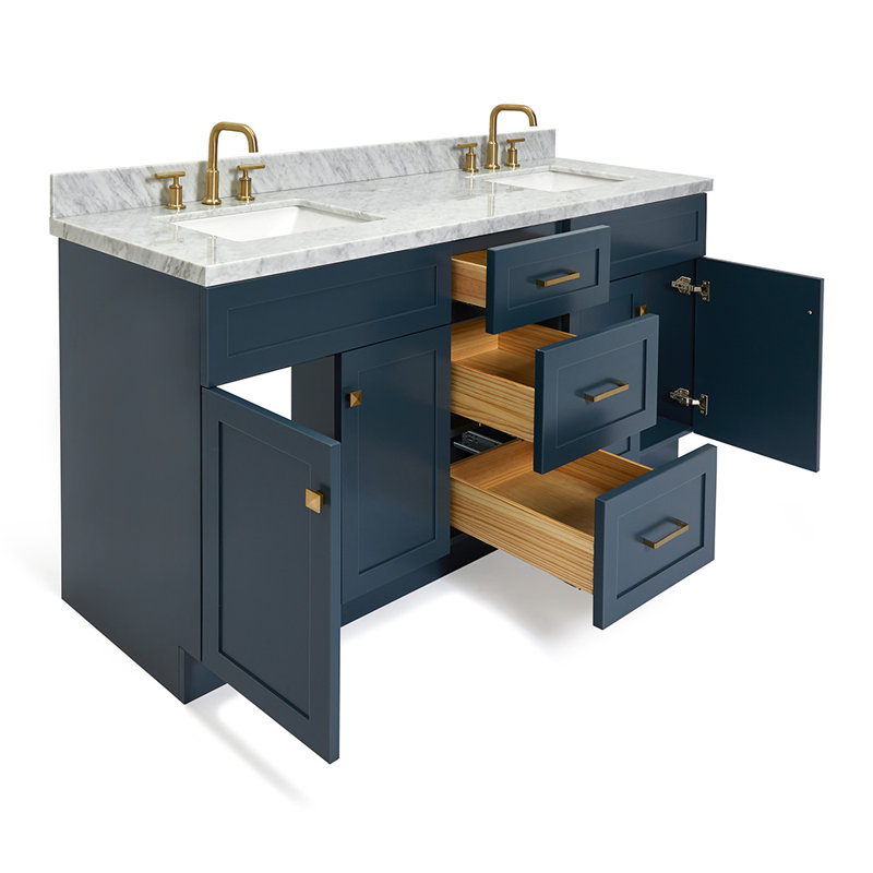 Hamlet 73'' Double Bathroom Vanity with Carrara Marble Top, Midnight Blue