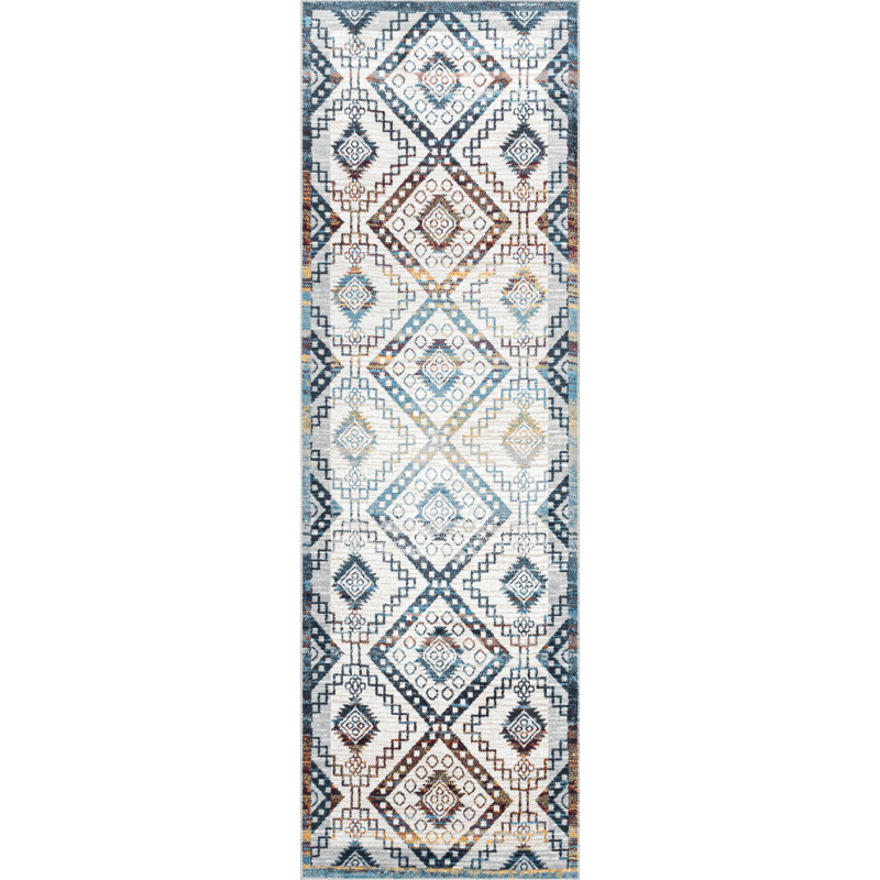 Tapis géométrique lavable à la machine Kajal SpinClean, Tapis de couloir 2 pi 8 po x 8 pi