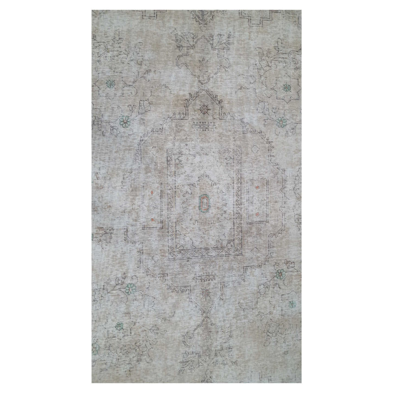 One-of-a-Kind Oriental Hand-Knotted Rectangle 7" x 10" Wool Area Rug in Beige/Ivory