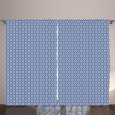 Rustic curtain, floral detail, turquoise dark blue