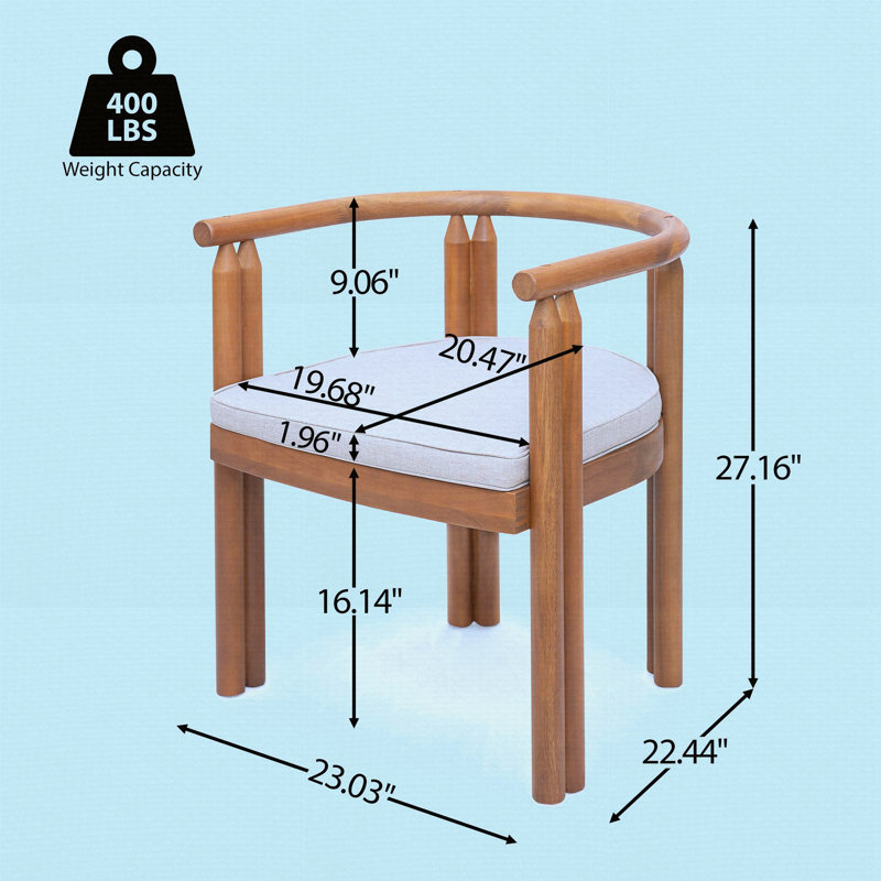 Chaise de salle à manger avec accoudoirs, finition teck avec coussin beige, ensemble de 2