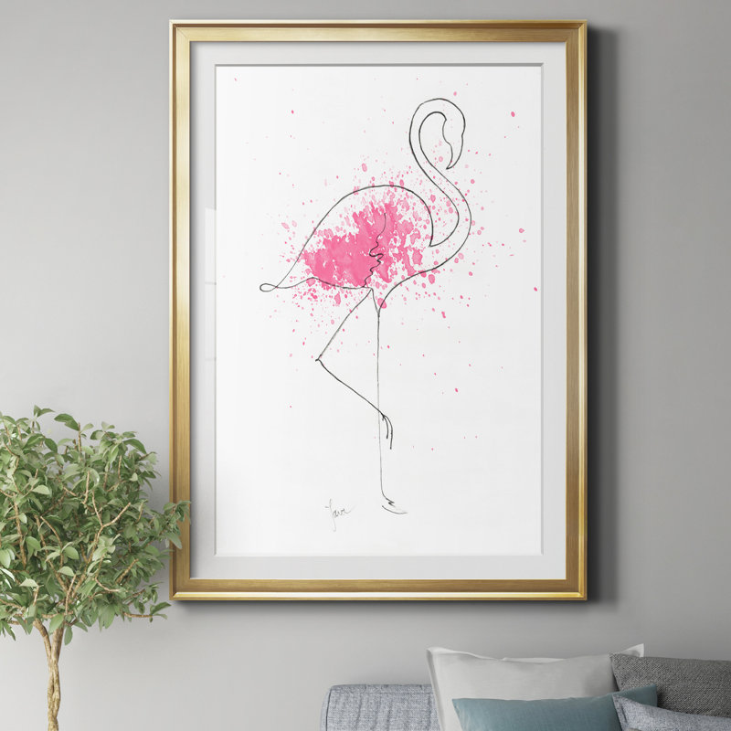 Flamingo Splash I - cadre photo, impression sur papier, Doré, H 18,5 po x l 24,5 po x P 1,5 po