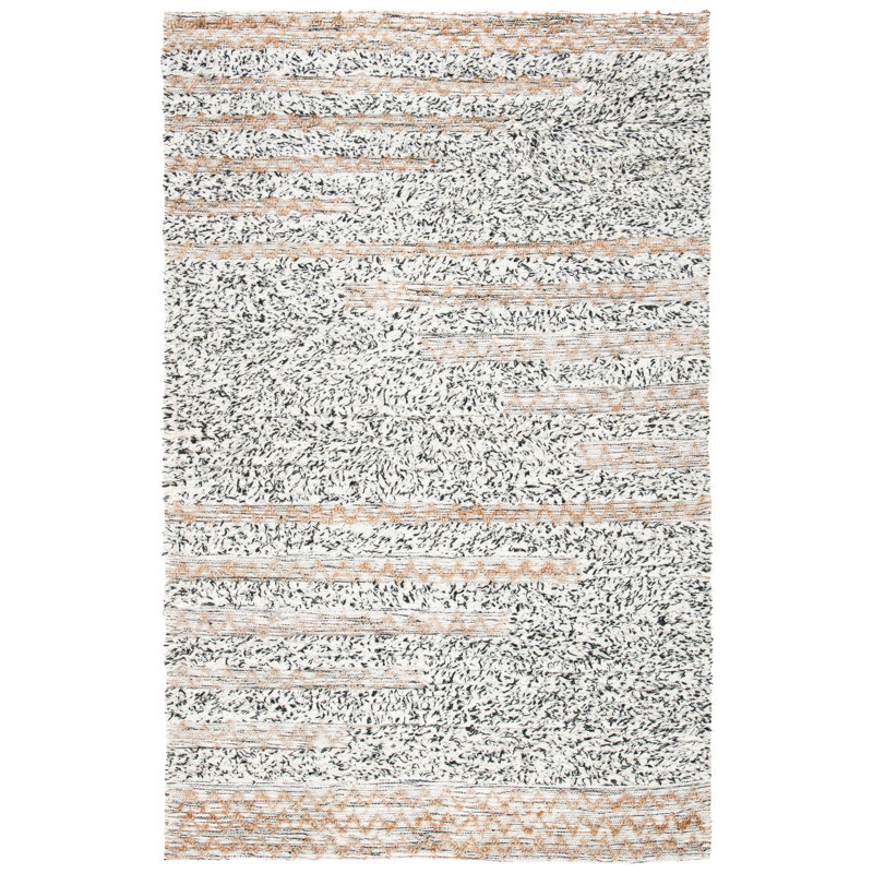 Avia Abstract Hand Loom Cotton/Wool/Jute Ivory/Black/Beige Area Rug, Rectangle 5' x 8'