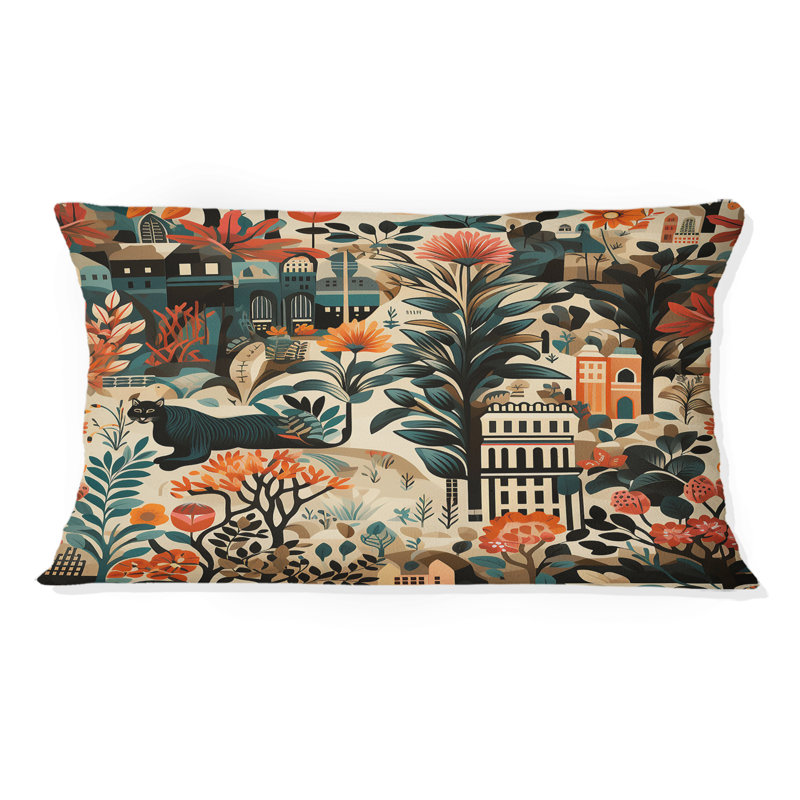 Urban Jungle Mirage - Coussin décoratif abstrait Coral Reef multicolore azur - Coussin